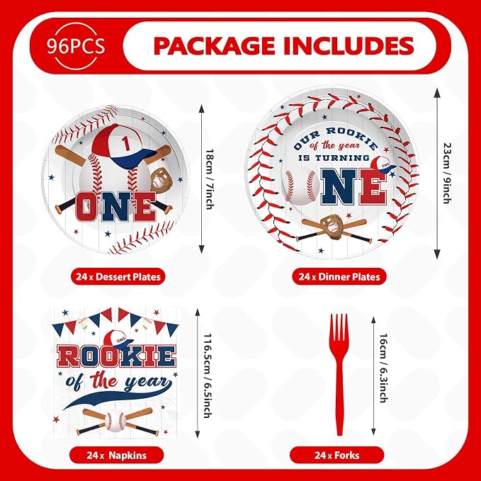 Greencian 96PCS Baseball 1st Birthday Party Decorations Baby Boy Serves 24 |