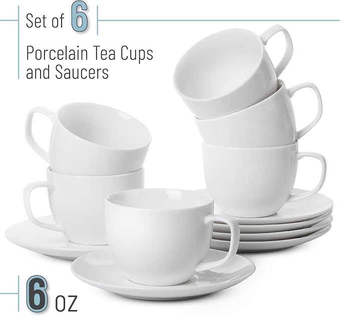 BTaT- Cappuccino Cups with Saucers 6 oz, Au Lait, Flat White, Dishwasher