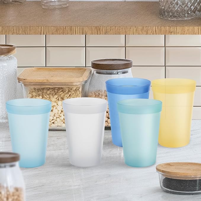 Blwan 8-Pack Small 8.5oz Plastic Cups, BPA-Free Reusable Juice Cups, Microwave