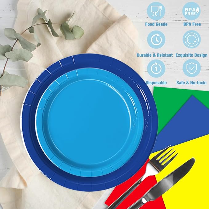 Oigco 60 PCS Colorful Paper Plates, Pastel Plates and Napkins, Rainbow