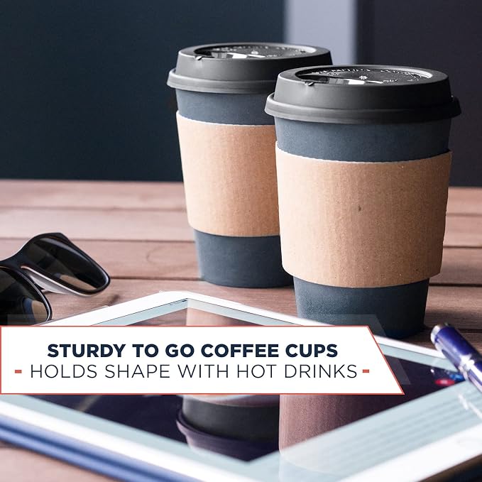 Disposable Coffee Cups With Lids and Sleeves, 12 oz
