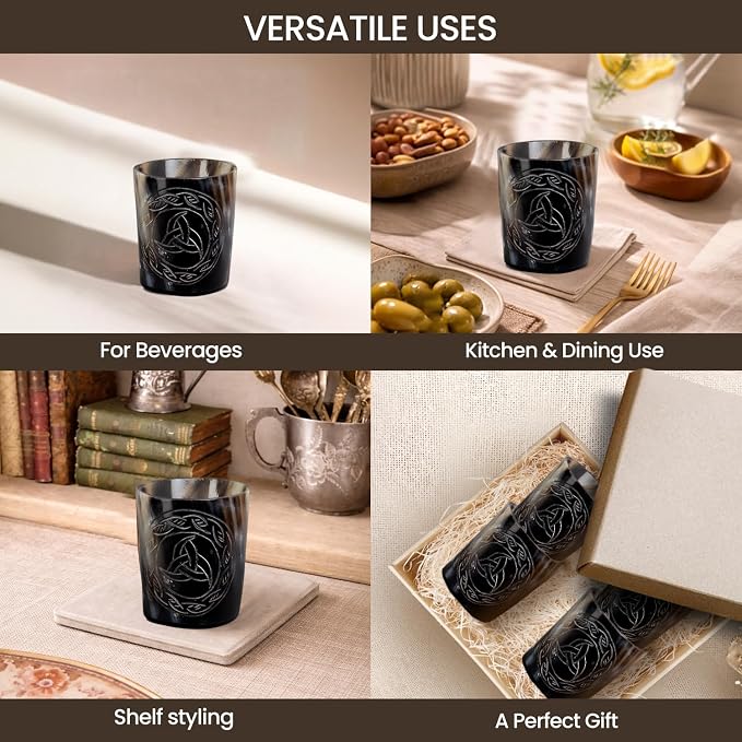 Handicrafts Home Viking Horn Shot Glasses Set of 8, Handmade Natural Ox Horn