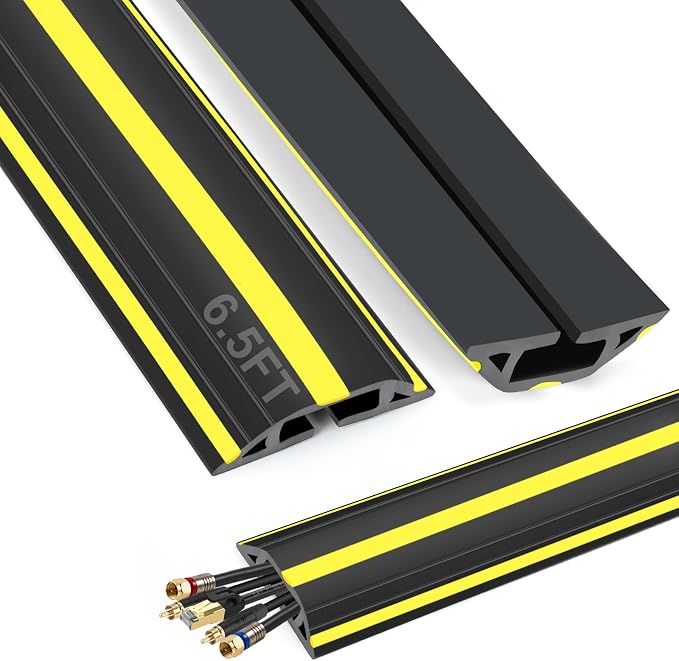 6.5 ft Cord Covers for Wires on Floor, Heavy Duty PVC Duct Floor Cord Cover
