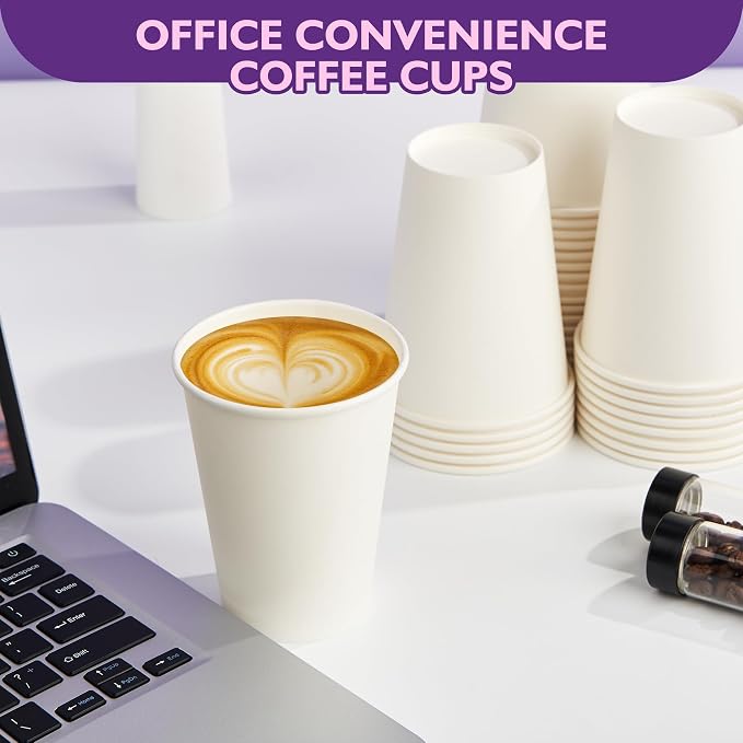 12 oz White Paper Coffee Cups, Disposable Hot Cups