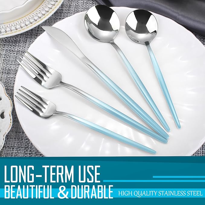 VANVRO Gradient Blue Silverware Set, 20 Piece Stainless Steel Flatware Set