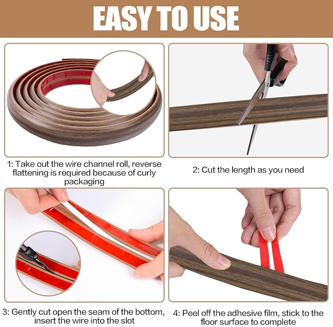 Floor Cord Cover Self Adhesive Cord Hider, 3.3FT Cable Management, Extension