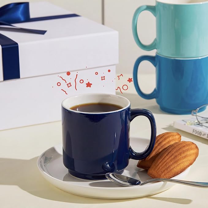 Sweese Stackable Coffee Mugs Set of 6, 16 Oz Large Porcelain Cups