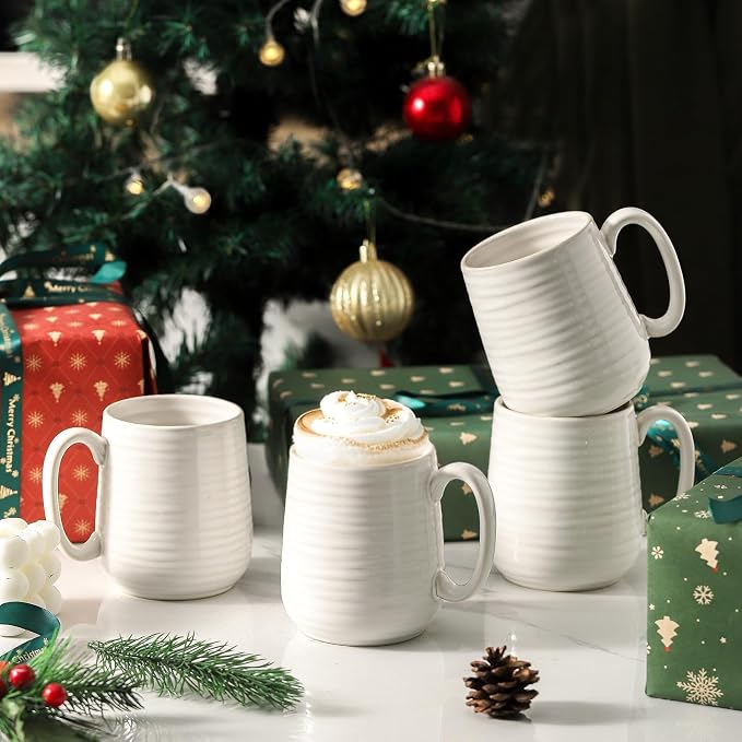 HASENSE Coffee Mugs Set of 4, 15 Ounce Porcelain Latte Mug Set