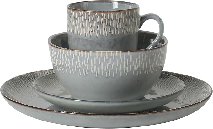 Gibson Elite Jasper 16 Piece Plates and Bowls Reactive Glaze Dishes Stoneware