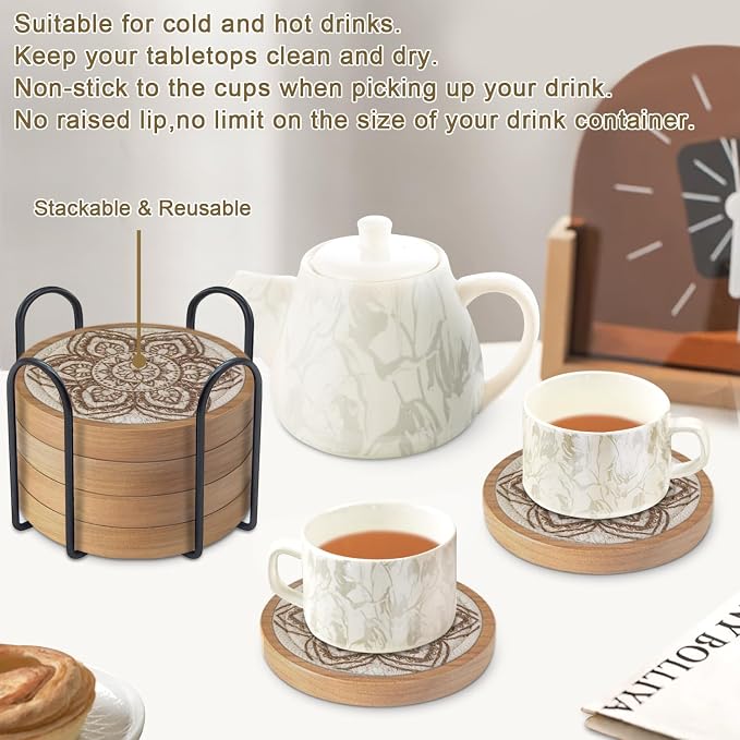 Boho Coasters Set of 6, Eykao Cup Coasters