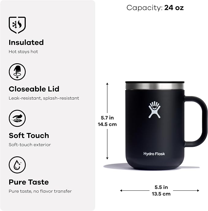 Hydro Flask Coffee Mug – Insulated Stainless Steel, Non Spill, Leak Resistant