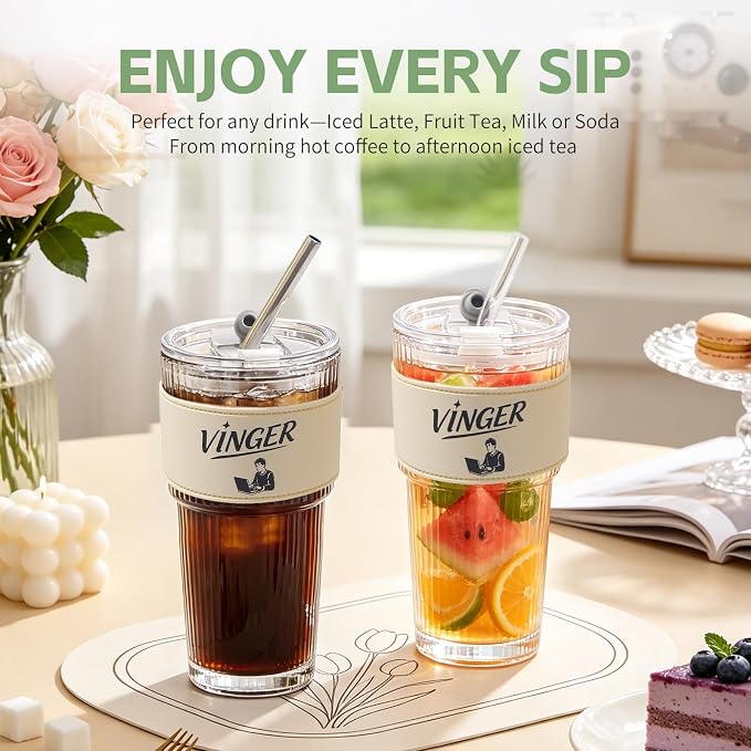 VINGER 20 oz Ribbed Glass Tumblers
