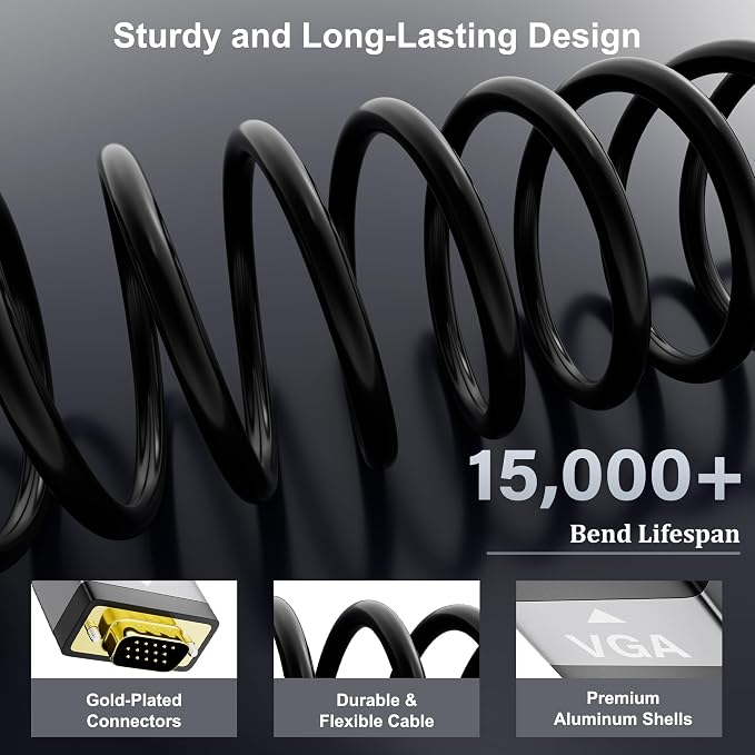 HDMI to VGA Cable 4 FT, Uni-Directional HDMI to VGA Cable, Aluminum Shells