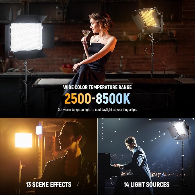NEEWER 150W Bi Color LED Panel Video Light Kit, 1440 LEDs 49500Lux@0.5m