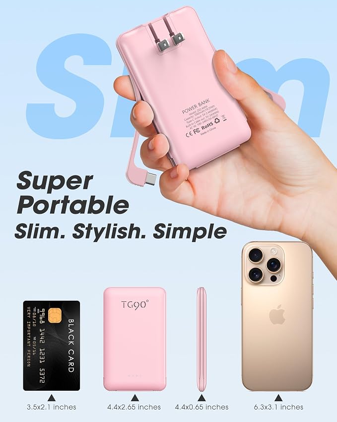 TG90° Portable Charger Power Bank, Ultra Small 5000mAh Battery Pack