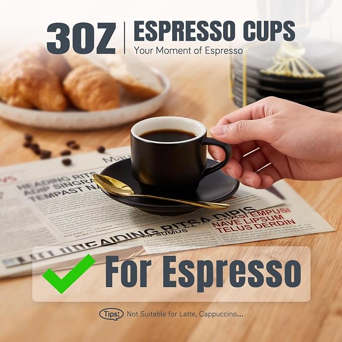 Lareina Porcelain 3-Ounce Espresso Cups Set of 6, Small Stackable Coffee Cups
