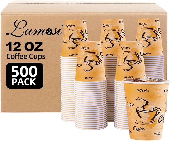 Lamosi 500 Pack 12 oz Coffee Cups, Disposable Paper Cups No Lids | Leakproof