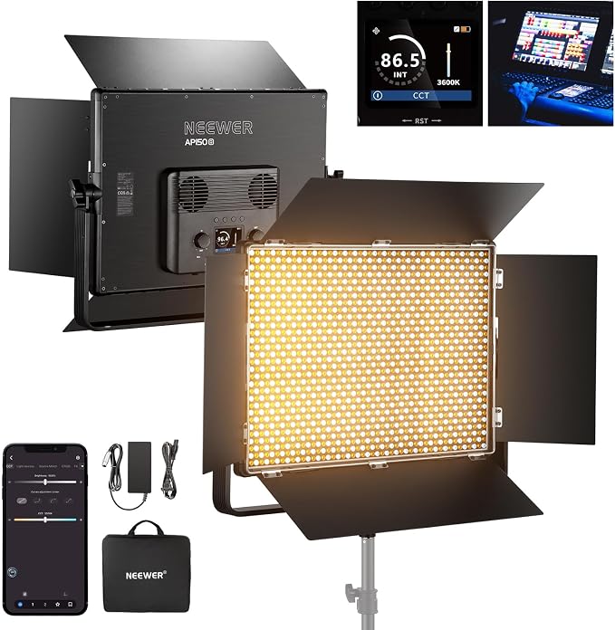 NEEWER 150W Bi Color LED Panel Video Light Kit, 1440 LEDs 49500Lux@0.5m