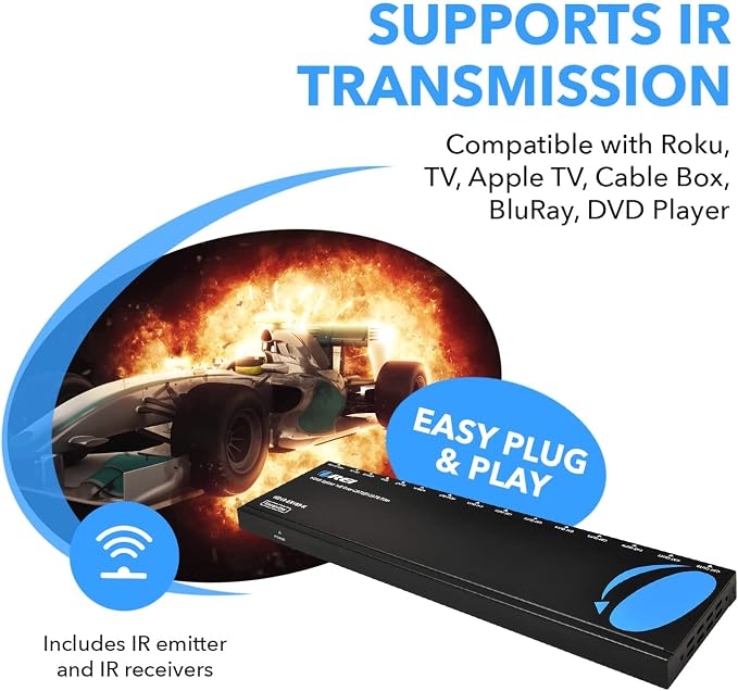 OREI 4K 1x8 HDMI Extender Splitter Multiple Over CAT 6/7 Cable
