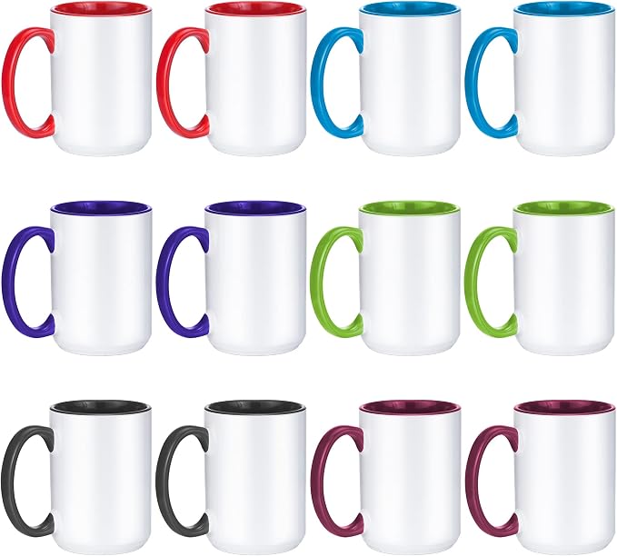TANGLONG 15oz Sublimation coffee Mugs-6 Assorted Colors Magic cupSet of 12 |