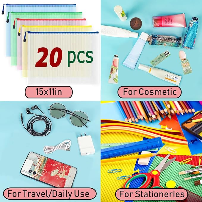 AUSTARK 20Pcs Board Games Storage Bags, PVC Mesh Zipper Pouches, Zippered File