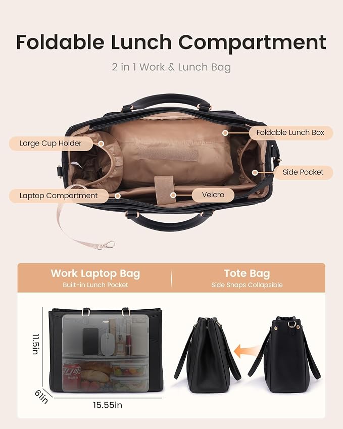 LOVEVOOK Lunch Tote Bag for Women, 3 in 1 Work Bag