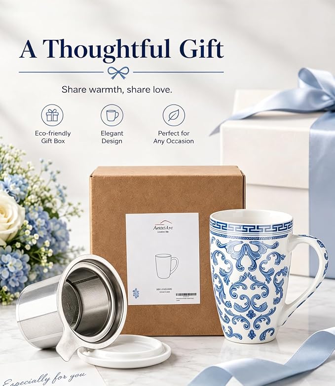 AmorArc Tea Cup With Infuser and Lid, 18oz Loose Leaf Tea Mug With Steeper |