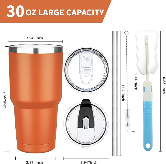 30 oz Tumbler with Lids and Straws, Stainless Steel Insulated Coffee Tumbler