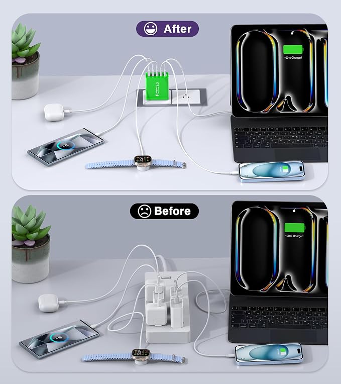 2 Pack 50W USB C Fast Charger Block, 5-Port Type C Wall Charger Brick, 2 USB A