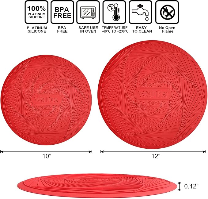 Walfos 12 10 Inch Silicone Microwave Mats, Microwave Splatter Cover