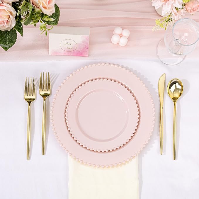 U-QE 60PCS Pink Plastic Plates