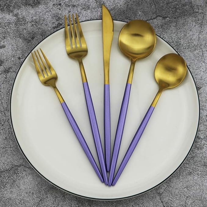 5-Piece Matte Gold Silverware Set, 18/10 Stainless Steel Satin Finish Flatware