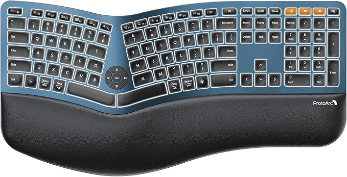 ProtoArc Backlit Bluetooth Ergonomic Keyboard, EK01 Plus Full Size Wireless