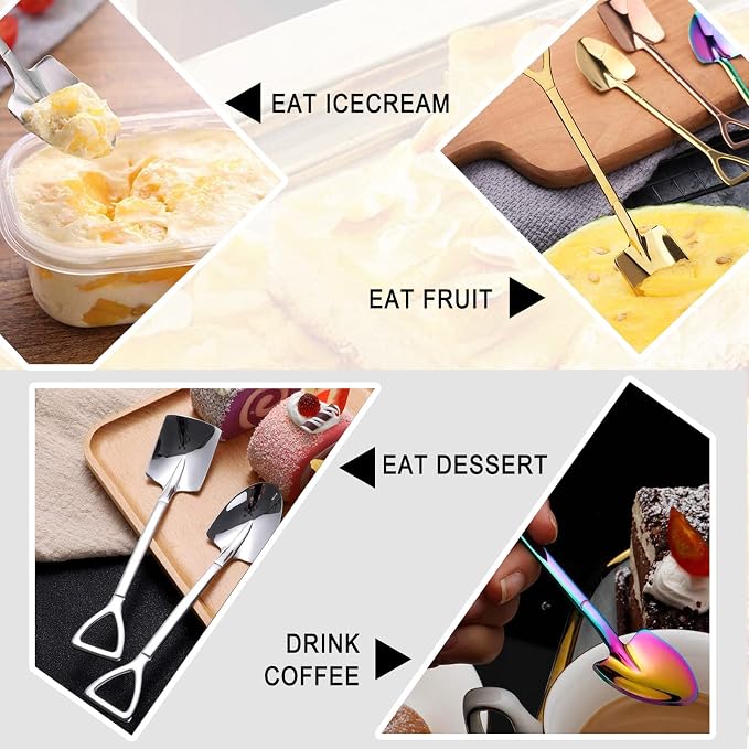 10Pcs Shovel Spoons Stainless Steel Spoon Reusable Dessert Spoons