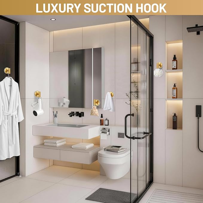 Large Suction Cup Hooks, Heavy Duty 15lb Holds Towel & Robe, No-Drill Shower