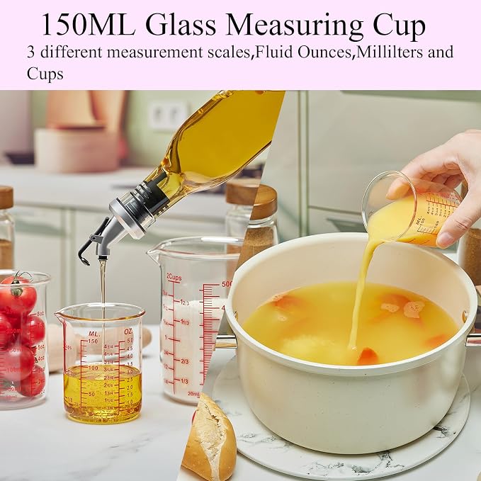 3 Piece Glass Measuring Cup Set, Includes 1/2-Cup, and 2-Cup High Borosilicate