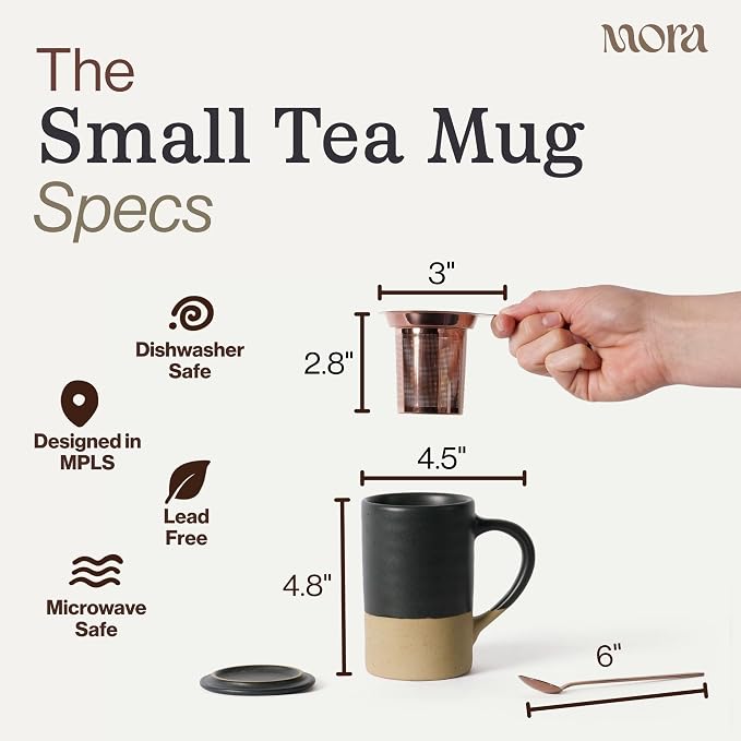 Mora Ceramics Tea Cup with Loose Leaf Infuser, Spoon and Lid, 12 oz, Microwave