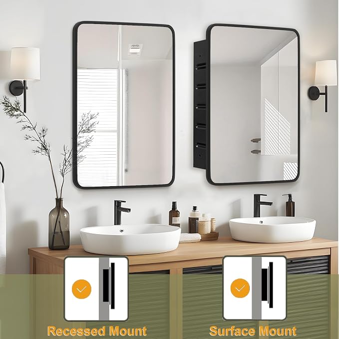 Black Medicine Cabinet 16x20 inch, Bathroom Mirror