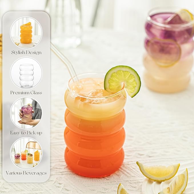 KEMORELA 2PCS Wave Bubble Beverage Glasses