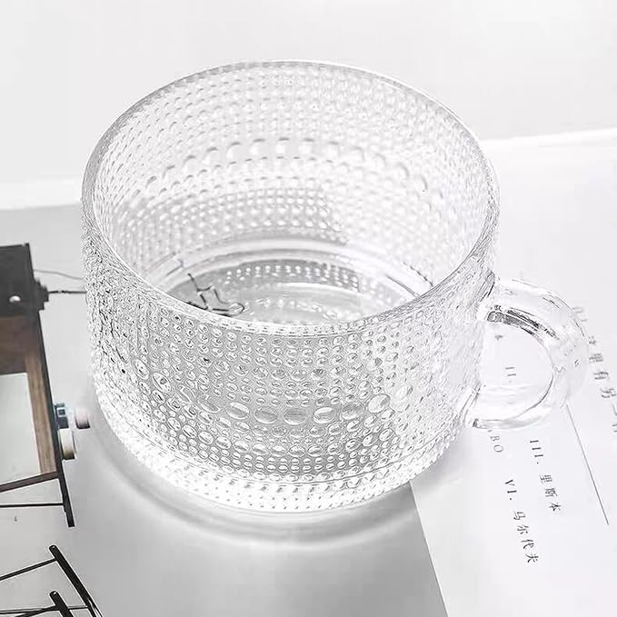 6 Pcs Vintage Coffee Mugs Clear Embossed Glass Cups