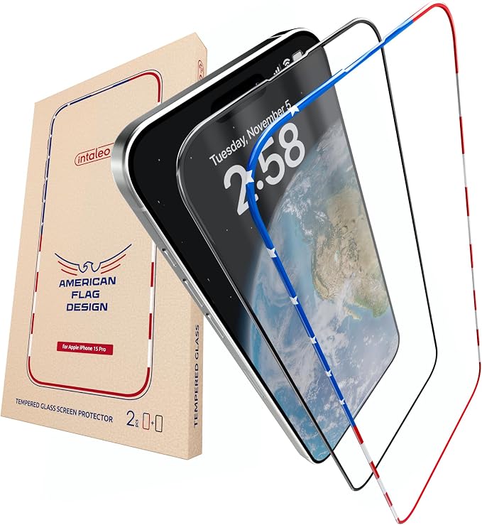 15 Pro Screen Protector for iPhone – USA Flag & Black Frame Design