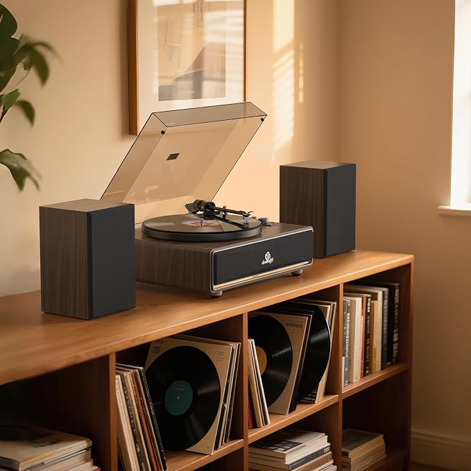 Vinyl Record Player Built in HiFi Stereo Speakers BT Wireless Input Belt Drive