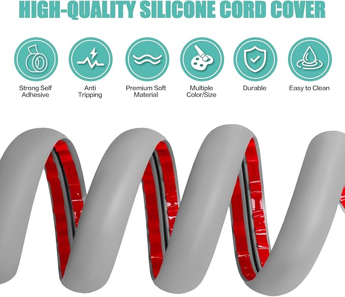 Floor Cord Cover Self Adhesive Cord Hider, 20FT Cable Management, Extension