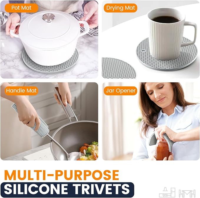 Silicone Trivet Mats 4 Heat Resistant Pot Holders Multipurpose Non-Slip Hot Pads