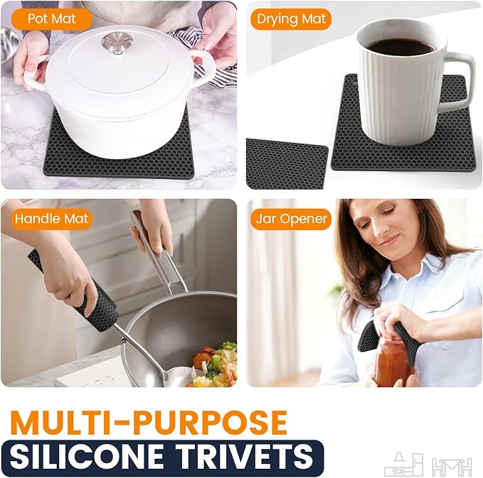 Silicone Trivet Mats 4 Heat Resistant Pot Holders Multipurpose Non-Slip Hot Pads