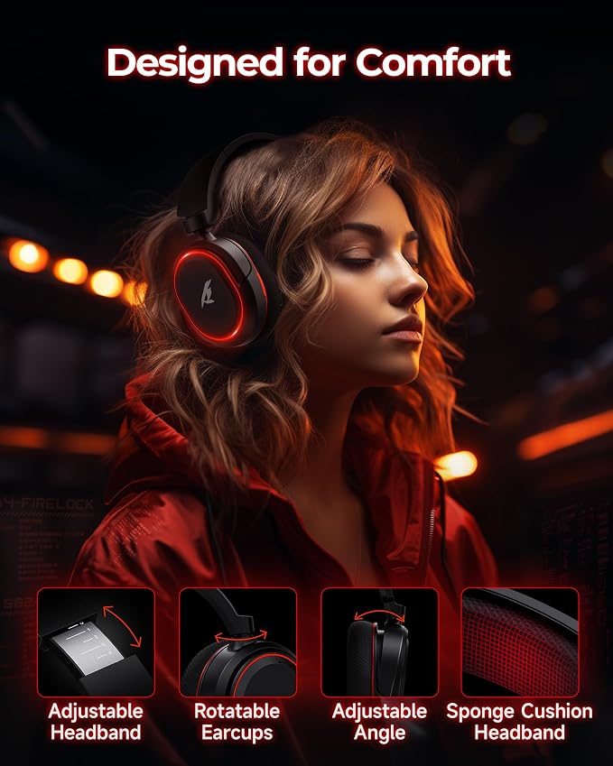 Wireless Gaming Headset， 7.1 Surround Sound， 2.4Ghz USB Gaming Headphones