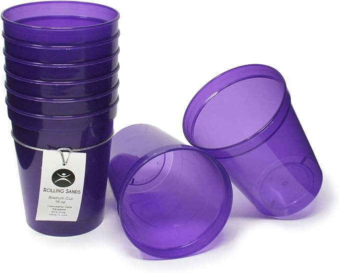 Rolling Sands 16 oz. Reusable Plastic Stadium Cups, 8 Pack, Made in USA