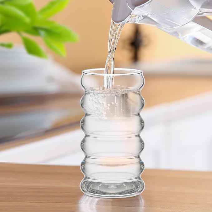 Tessco for you 4 Pcs Creative Glass Cups Vintage Drinking Glasses Ribbed