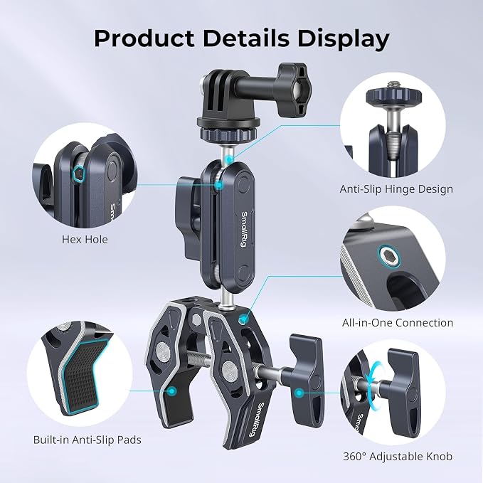SMALLRIG Camera Mount Clamp 2-Pack, Ballhead Magic Arm