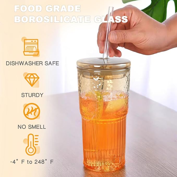 JunVpic Glass Coffee Tumbler, 20 oz Glass Cup